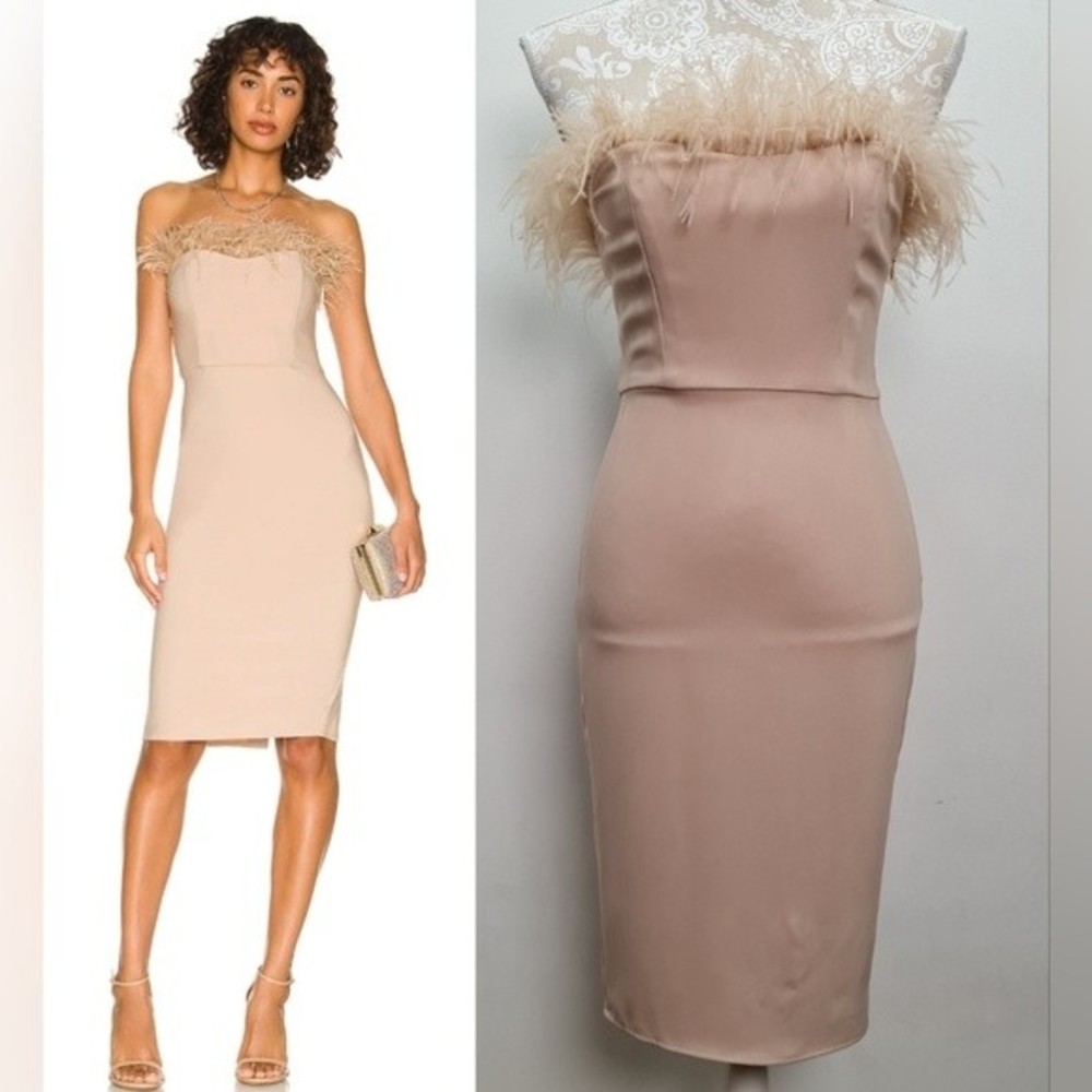 LPA Aurora Dress Strapless Feather Trim Party Cocktail Dress Womens Nude Size XS